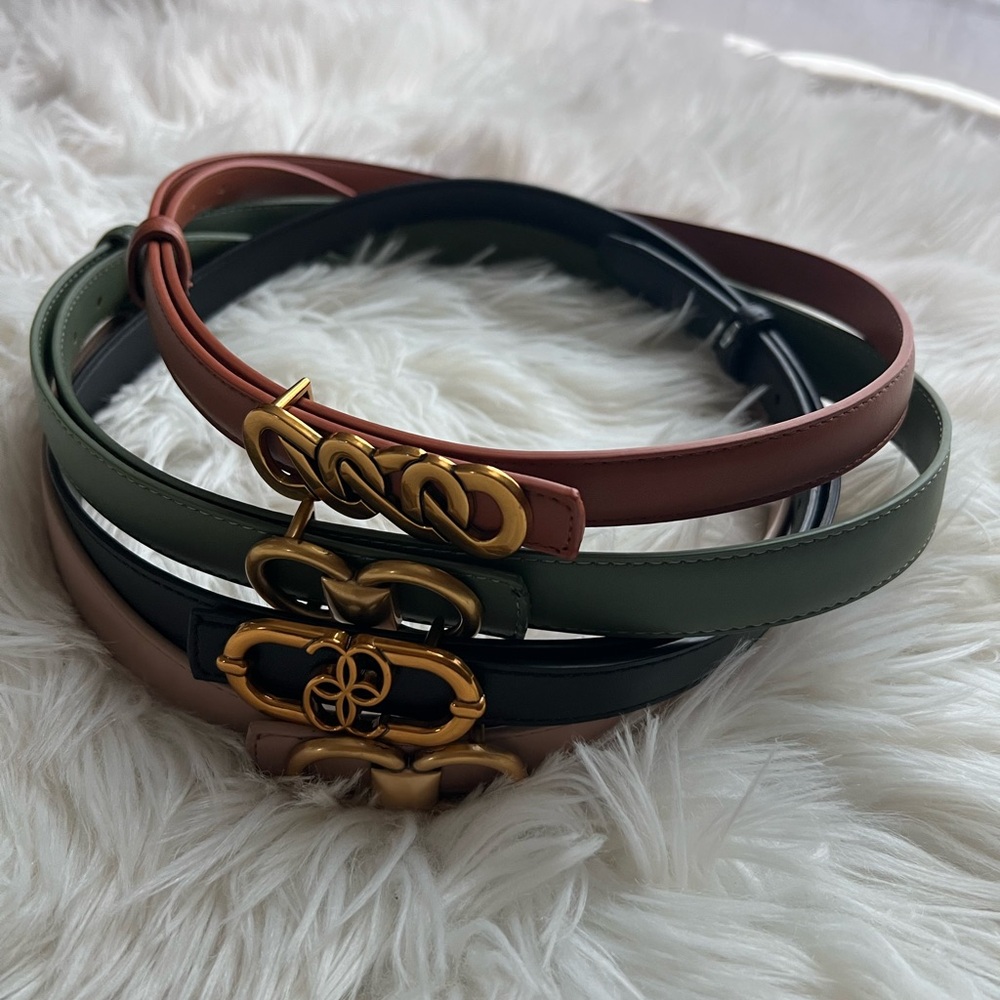 Elegant Women's PU Leather Belts with Gold Buckle, 4 pcs. Sizes 35-36.